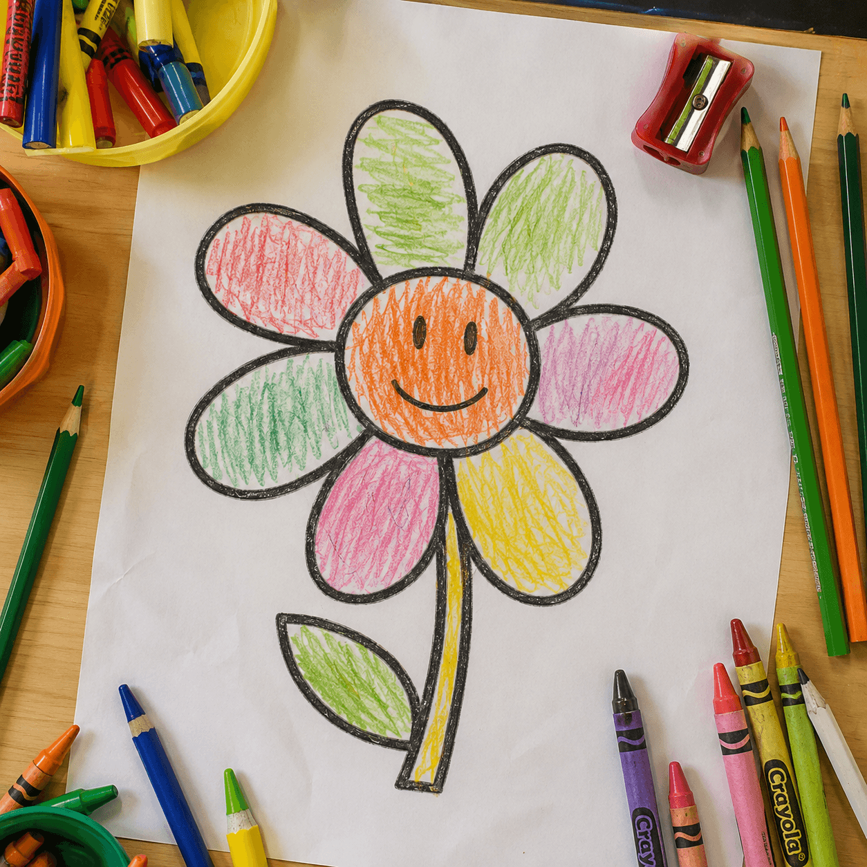 Dibujo infantil hecho con crayones
